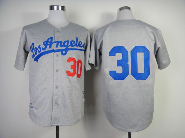 Men Los Angeles Dodgers #30 Maury Wills Grey Throwback 1963 MLB Jerseys